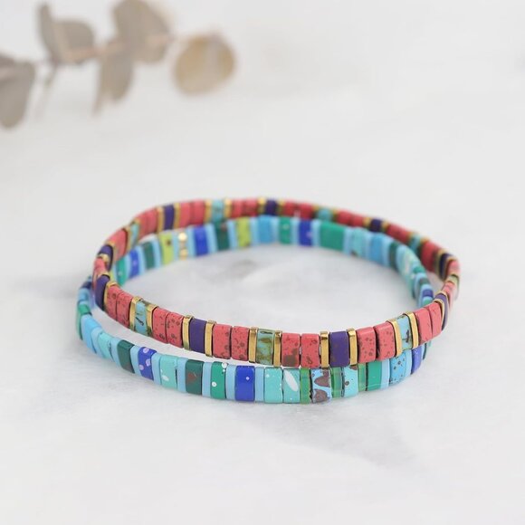 Colorful Tila Flat Beads Stretch Bracelets for Women Beaded Link Bracelet Summer - Picture 5 of 6